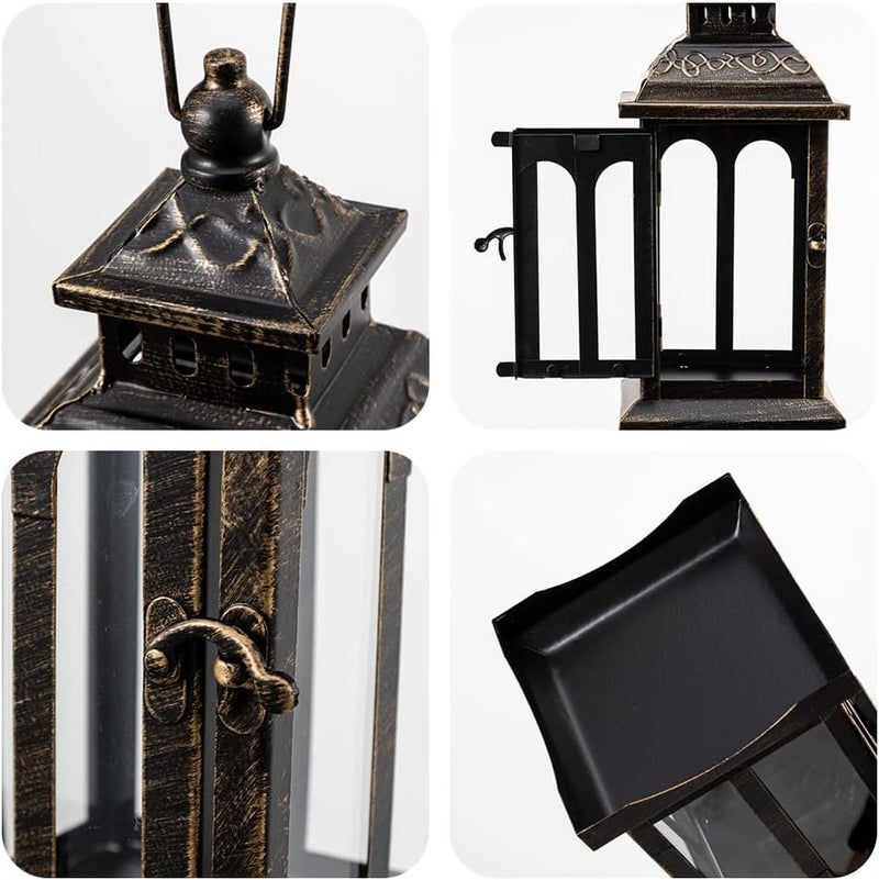 DECORKEY Candle Lantern Decorative Indoor & Outdoor, Christmas Vintage Metal Hanging Lanterns Decor for Front Porch Home Patio Wedding Party, Halloween Decorations (Black with Copper Brush) - Image 5