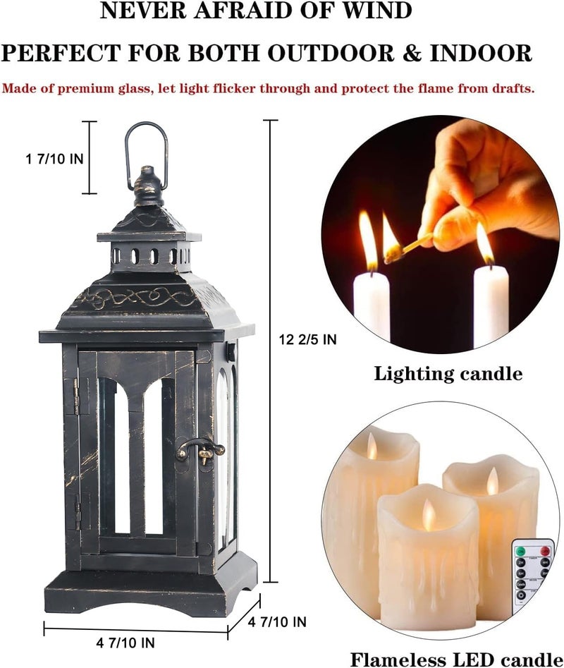 DECORKEY Candle Lantern Decorative Indoor & Outdoor, Christmas Vintage Metal Hanging Lanterns Decor for Front Porch Home Patio Wedding Party, Halloween Decorations (Black with Copper Brush) - Image 4