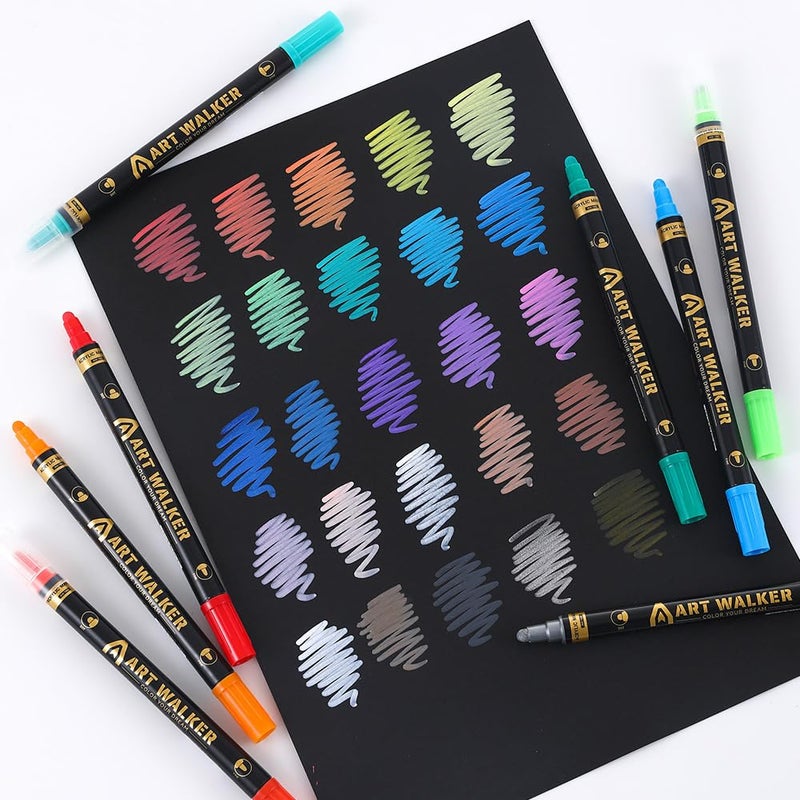 ART WALKER Acrylic Paint Marker Pen, Metallic Colors Medium Point Tip Art Markers, Marker Pen Set for Rocks, Ceramic, Glass, Wood, Fabric, Canvas, Mugs (Pack Of 1) (Dual-Tip marker) - Image 3