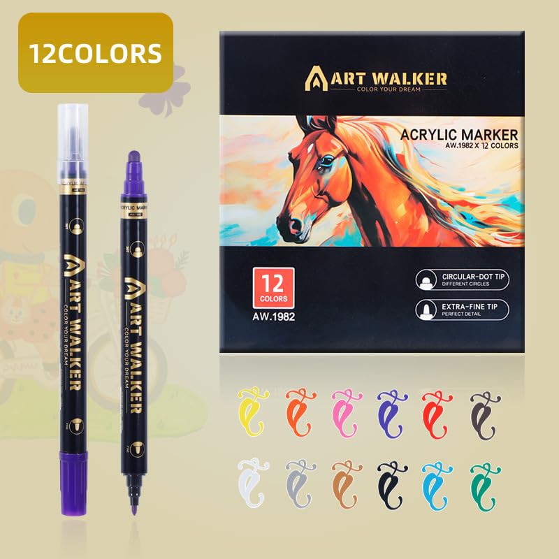 ART WALKER Acrylic Paint Marker Pen, Metallic Colors Medium Point Tip Art Markers, Marker Pen Set for Rocks, Ceramic, Glass, Wood, Fabric, Canvas, Mugs (Pack Of 1) (Dual-Tip marker) - Image 5