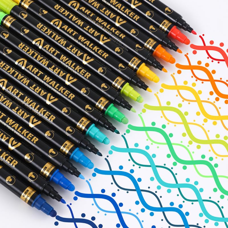 ART WALKER Acrylic Paint Marker Pen, Metallic Colors Medium Point Tip Art Markers, Marker Pen Set for Rocks, Ceramic, Glass, Wood, Fabric, Canvas, Mugs (Pack Of 1) (Dual-Tip marker) - Image 1