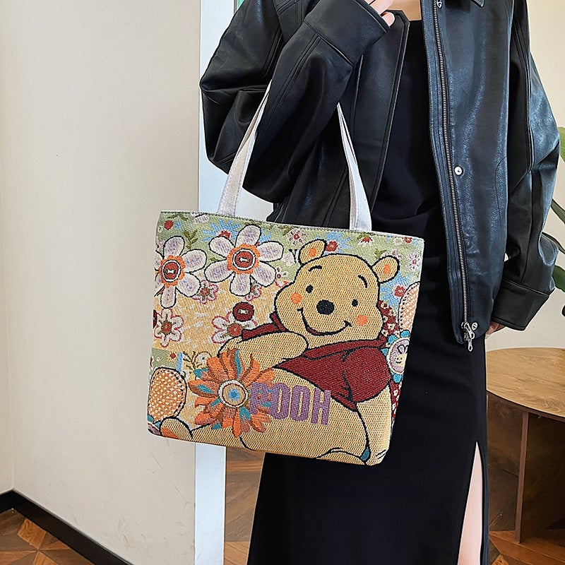Double-Sided Gold Jacquard Embroidered Canvas Bag Large Capacity Mummy Bag Simple Artistic Shoulder Bag Ethnic Style Tote Bag - Image 1