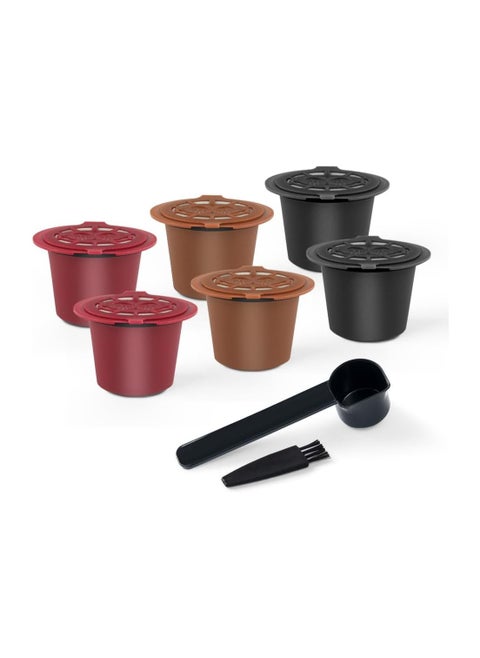Reusable Coffee Pods fit for Nespresso Originalline, Refillable Coffee Capsule Compatible with N Espresso Originalline, Food-Grade, Non-Toxic, 2 Black+2 Red+2 Brown (with 3 Scoops + 3 Brushes)