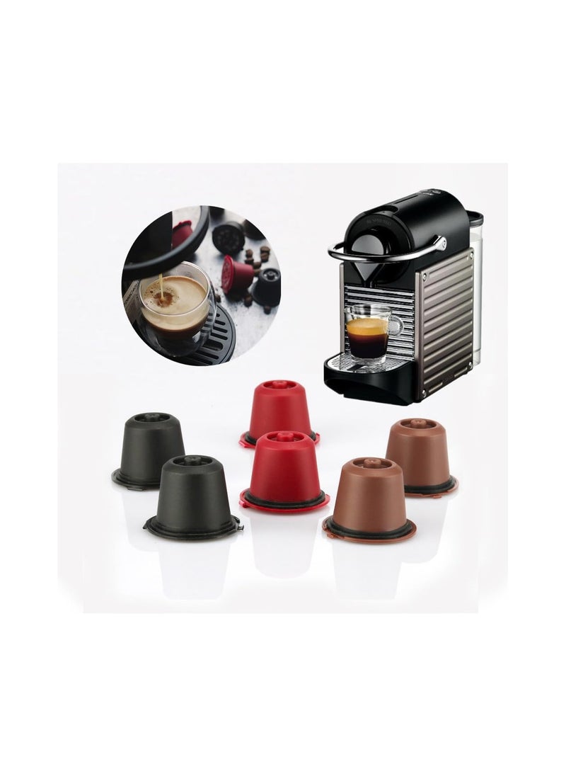 Reusable Coffee Pods fit for Nespresso Originalline, Refillable Coffee Capsule Compatible with N Espresso Originalline, Food-Grade, Non-Toxic, 2 Black+2 Red+2 Brown (with 3 Scoops + 3 Brushes)