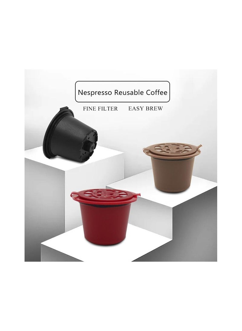 Reusable Coffee Pods fit for Nespresso Originalline, Refillable Coffee Capsule Compatible with N Espresso Originalline, Food-Grade, Non-Toxic, 2 Black+2 Red+2 Brown (with 3 Scoops + 3 Brushes)