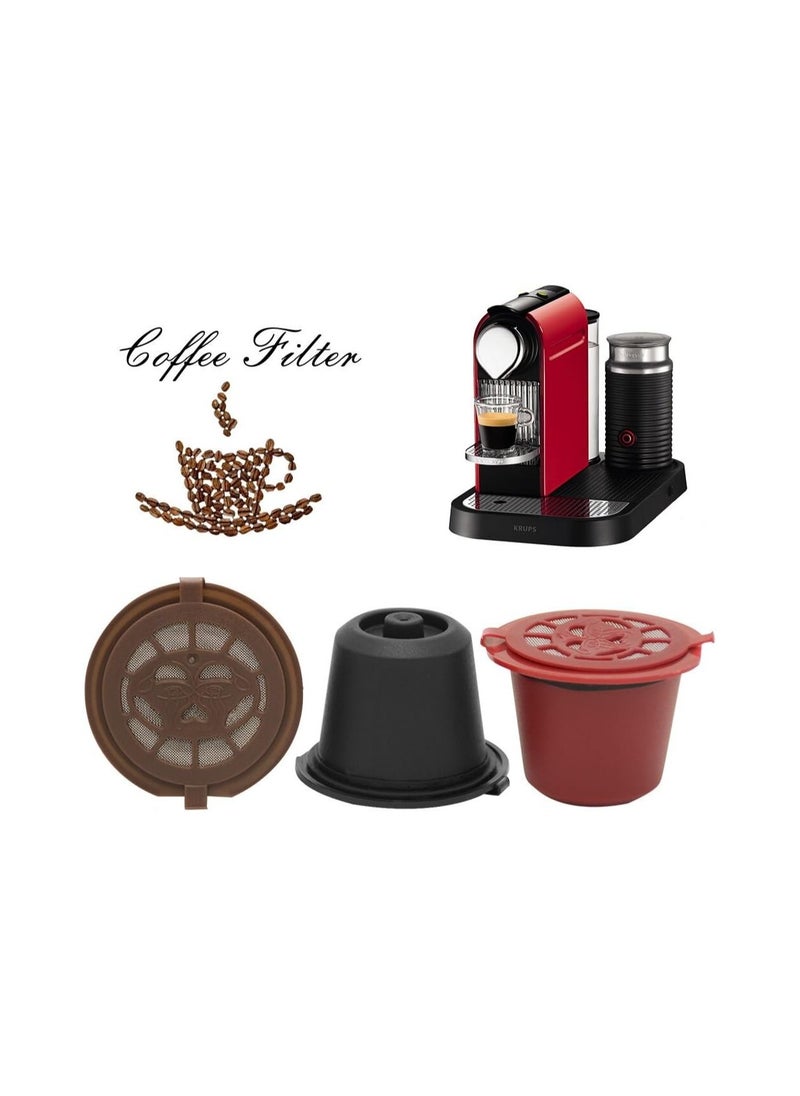 Reusable Coffee Pods fit for Nespresso Originalline, Refillable Coffee Capsule Compatible with N Espresso Originalline, Food-Grade, Non-Toxic, 2 Black+2 Red+2 Brown (with 3 Scoops + 3 Brushes)