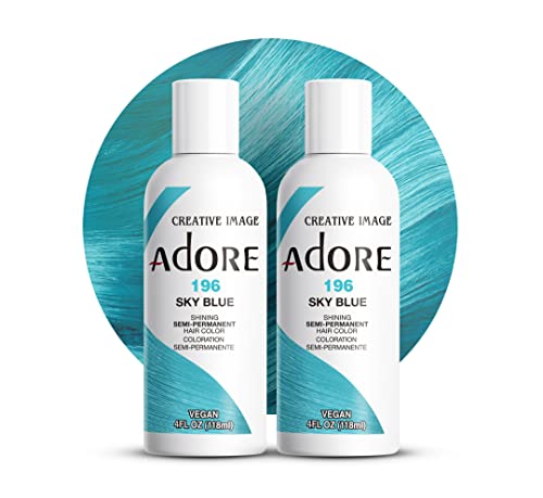 Adore Semi Permanent Hair Color Vegan and CrueltyFree Blue Hair Dye 4 Fl Oz 196 Sky Blue Pack of 2