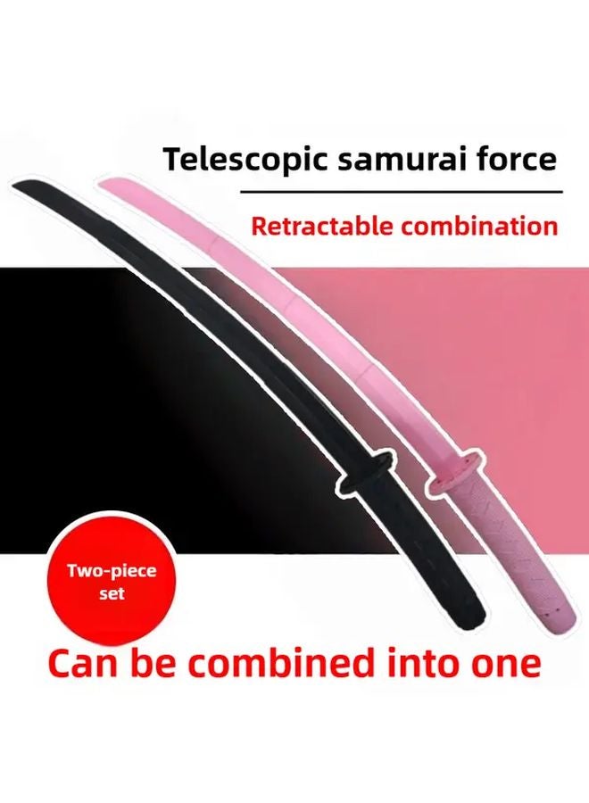 Retractable Katana Sword Black Pink 2 Pcs Gravity Plastic Knife Martial Arts Prop - Image 1