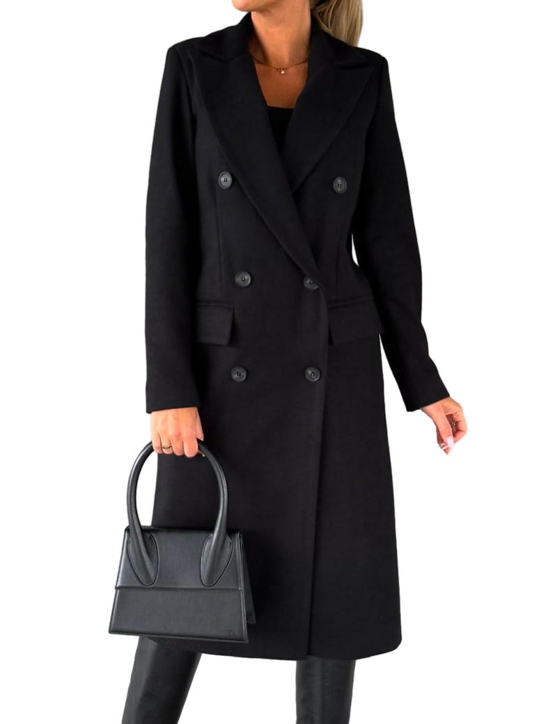 IDEALSANXUN Trench Coat for Women 2025 Fall Winter Coats Long Wool Tweed Blazer Jackets Business Casual Outfits Office Work Coat, Black, L - Image 1