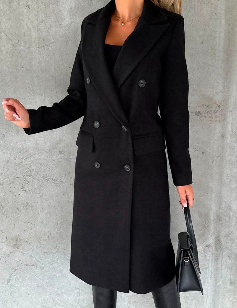 IDEALSANXUN Trench Coat for Women 2025 Fall Winter Coats Long Wool Tweed Blazer Jackets Business Casual Outfits Office Work Coat, Black, L - Image 2