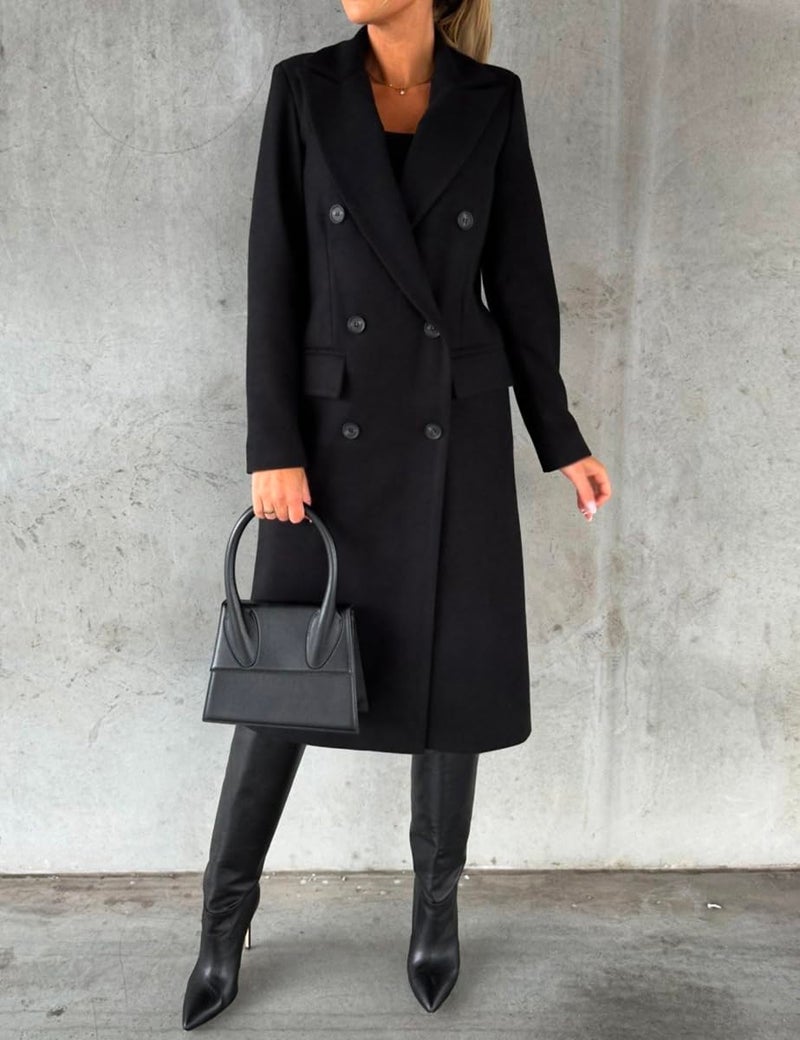IDEALSANXUN Trench Coat for Women 2025 Fall Winter Coats Long Wool Tweed Blazer Jackets Business Casual Outfits Office Work Coat, Black, L - Image 3