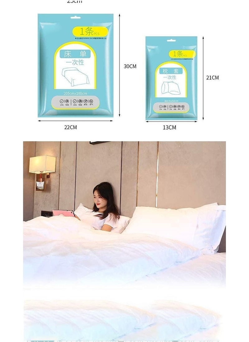 KASTWAVE Disposable Bed Sheets for Travel, Quilt Cover and Pillow Case Set, Portable Disposable Bedding Set for Hotel and Travel (Travel 3-Piece Double)  - Image 1