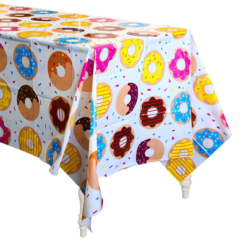 BeYumi 4Pack Donut Party Tablecloth, Rectangular Table Cover for Dining Room Kitchen Decor, Disposable Plastic Picnic TableCover for Kids Birthday, Donut Theme Party Decoration Supplies, 42.5â€™â€™ x 71â€™â€™ - Image 1