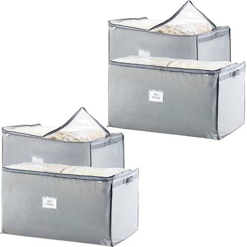 KIKA HOMS Jumbo 130 L Extra Large Storage Bags, Breathable Blanket storage bags | Clothes Storage Bag for Comforter, and Quilts, Organisation Bedding with Clear Viewing Top, Set of 4, Grey (XXL size) - Image 1