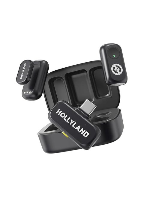 Hollyland LARK A1 Duo 2‑Person Wireless Microphone System with USB‑C Receiver – 48 kHz/24‑Bit, 120 dB SPL, Intelli‑Noise Cancellation, EQ & Reverb, Charging Case