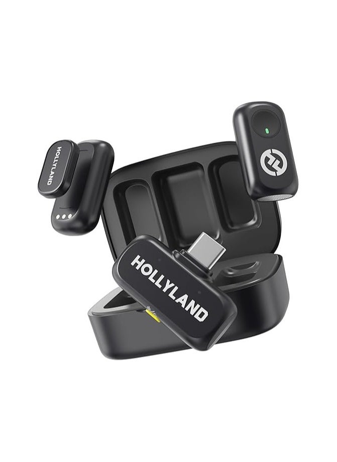 Hollyland LARK A1 Duo 2‑Person Wireless Microphone System with USB‑C Receiver – 48 kHz/24‑Bit, 120 dB SPL, Intelli‑Noise Cancellation, EQ & Reverb, Charging Case
