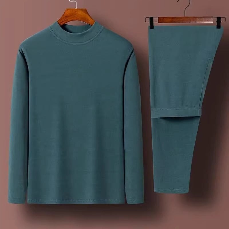 2024 velvet thermal underwear mens suit de Velvet half turtleneck heating thickened youth autumn clothes autumn and winter pants pajamas Green - Image 1