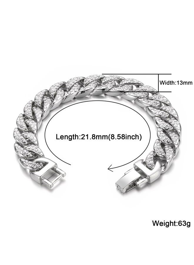 Saintda Cuban Link Chain For Men Necklace Bracelet Jewelry Set Silver Fake Diamond Iced Out Mens Bling Thick Necklaces choker Chains (Silver-14mm,18inch), 18inch, Zinc, Cubic Zirconia - Image 5