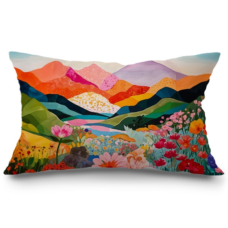 JINYO Abstract Mountain Pillow Covers 12x20 inch,Abstract Mountain Floral Pillow Cover Watercolor Landscape Decorative Pillow Covers for Home Bedroom Living Room Office Decor, Vintage Western Decor - Image 1