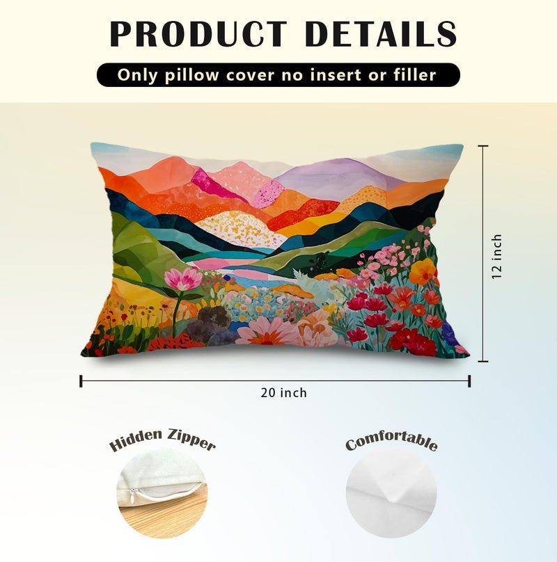 JINYO Abstract Mountain Pillow Covers 12x20 inch,Abstract Mountain Floral Pillow Cover Watercolor Landscape Decorative Pillow Covers for Home Bedroom Living Room Office Decor, Vintage Western Decor - Image 4