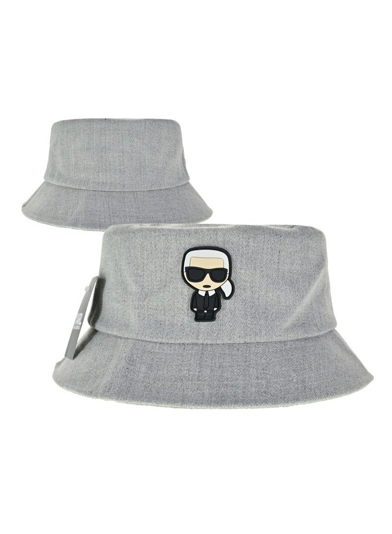 Karl Lagerfeld Paris Karl Lagerfeld Grey Bucket Hat with Cartoon Character Patch