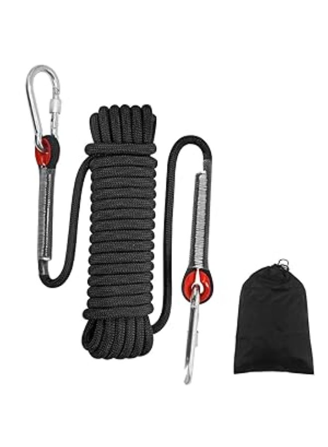حبل تسلق 10 مم، حبل ملحق عالي القوة مع خطافين من الفولاذ، للإنقاذ في الهواء الطلق، حبل تسلق على المنحدرات وحواف المنحدرات، حزام سحب معدات السلامة (أسود)