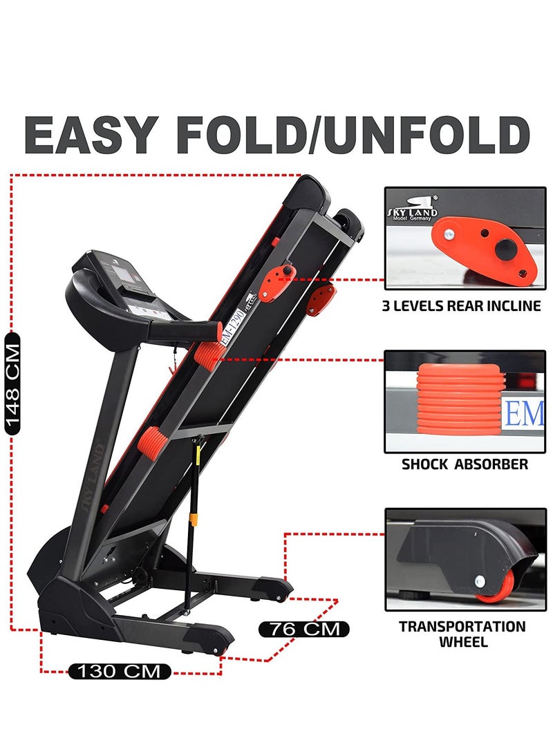 سكاي لاند آلة الجري مطحنة اللياقة البدنية قابلة للطي للاستخدام المنزلي | 5.0 HP Peak مع 3 مستويات انحدار وسماعة بلوتوث - Image 4
