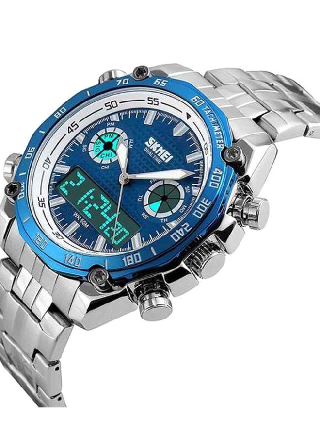 men Water Resistant Analog/Digital Wrist Watch WT-SK-1204-BL - 48 mm - Silver - Image 2