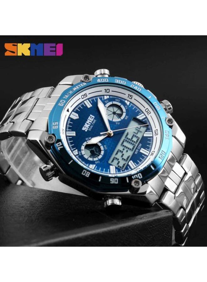 men Water Resistant Analog/Digital Wrist Watch WT-SK-1204-BL - 48 mm - Silver - Image 3