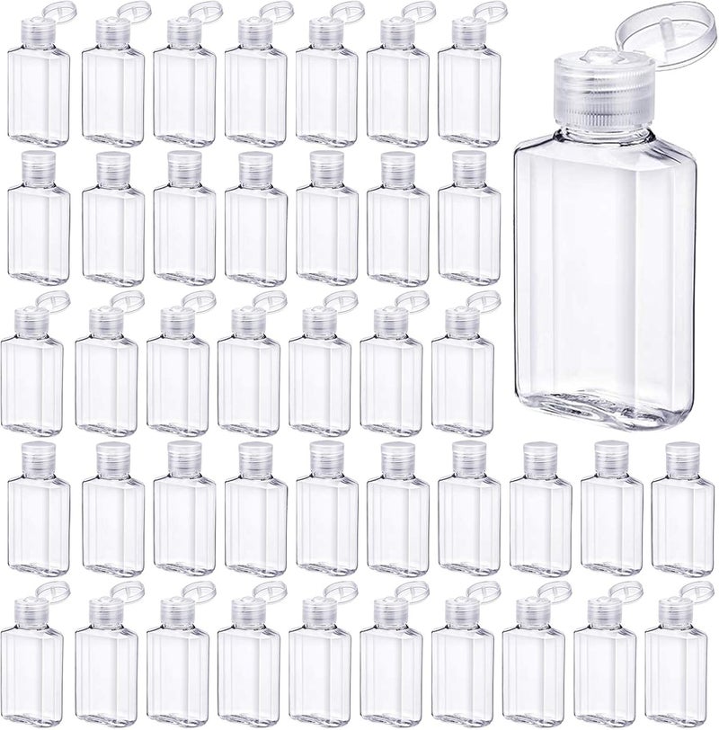 50 Pieces Empty Bottles with Flip Cap, 2 oz Portable Travel Bottle Refillable Cosmetic Bottle Clear Reusable Travel Bottles for Liquid, Lotions, Creams, Shampoo and Toiletries (60 ml)