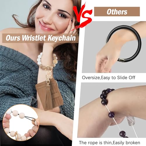 KNGITRYI Wallet Keychain Wristlet for Women,Slim RFID Credit Card Holder Purse Tassel Keychain Bangle Key Ring for Men Women(Camel) - Image 4