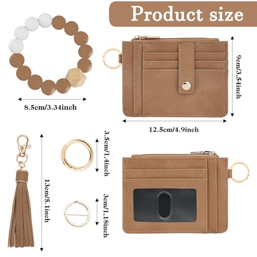 KNGITRYI Wallet Keychain Wristlet for Women,Slim RFID Credit Card Holder Purse Tassel Keychain Bangle Key Ring for Men Women(Camel) - Image 2