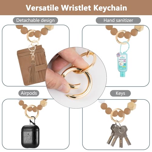 KNGITRYI Wallet Keychain Wristlet for Women,Slim RFID Credit Card Holder Purse Tassel Keychain Bangle Key Ring for Men Women(Camel) - Image 5
