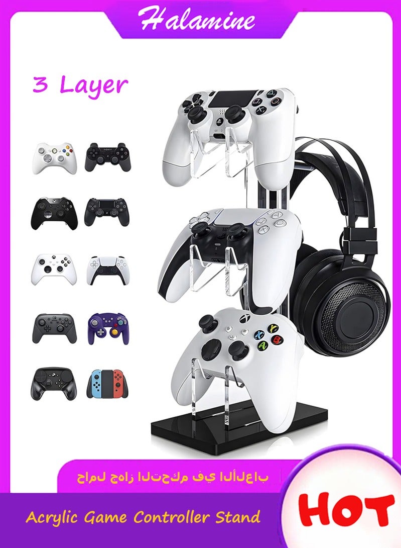 Halamine 3 Layer Acrylic Universal Game Controller Stand, PS5 Xbox ONE Switch Controller Stand, Gaming Accessory, Non-Slip Stable Acrylic Transparent Headset Holder - Image 1