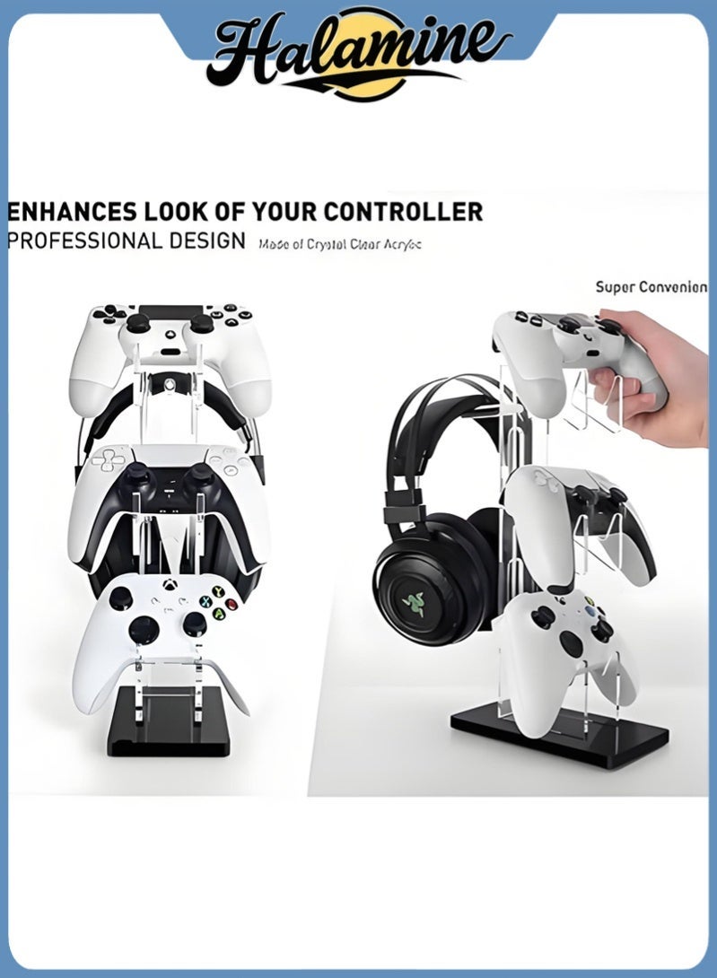 Halamine 3 Layer Acrylic Universal Game Controller Stand, PS5 Xbox ONE Switch Controller Stand, Gaming Accessory, Non-Slip Stable Acrylic Transparent Headset Holder - Image 3