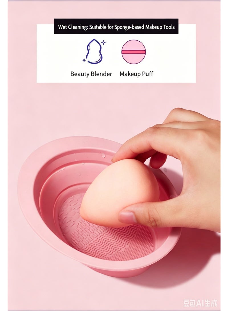 Makeup tool cleaning folding bowl, makeup brush, powder puff, beauty sponge tool, silicone folding bowl cleaning pad, gentle on bristles, portable cleaning bowl. - Image 5