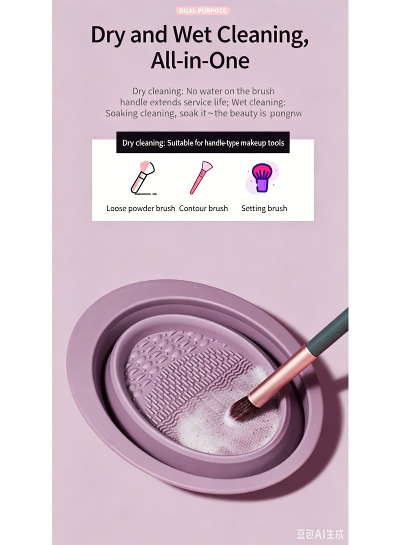 Makeup tool cleaning folding bowl, makeup brush, powder puff, beauty sponge tool, silicone folding bowl cleaning pad, gentle on bristles, portable cleaning bowl. - Image 2