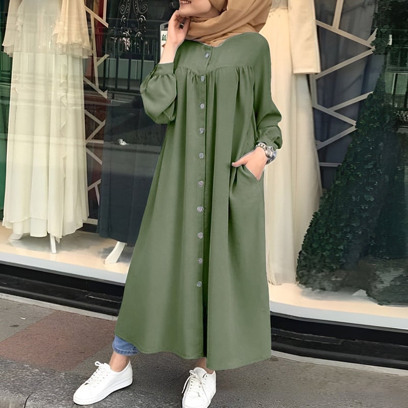 Barbora Olive Button-Down Dress 