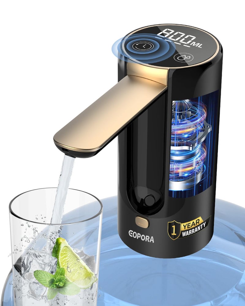 Eopora Automatic Water Dispenser Pump for 20 Litre Bottle, 1200Mah Battery USB Rechargeable Electric Foldable Water Can Dispenser for Home Office, Black - Image 1