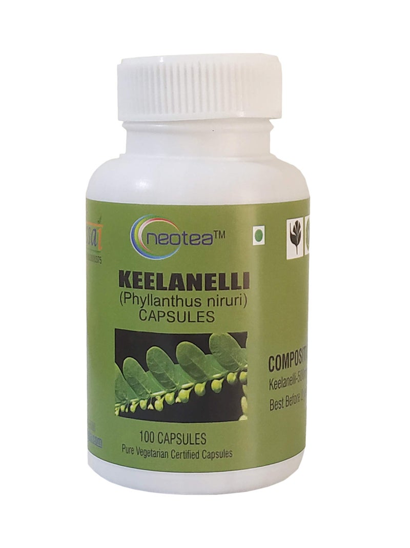 Neotea Keelanelli Capsules 500mg (Phyllanthus Niruri/Bhumi Amla/Chanca Piedra) | 100 Veg | Natural Herbal Supplement | Pure Plant-Based Extract | No Preservatives - Image 1