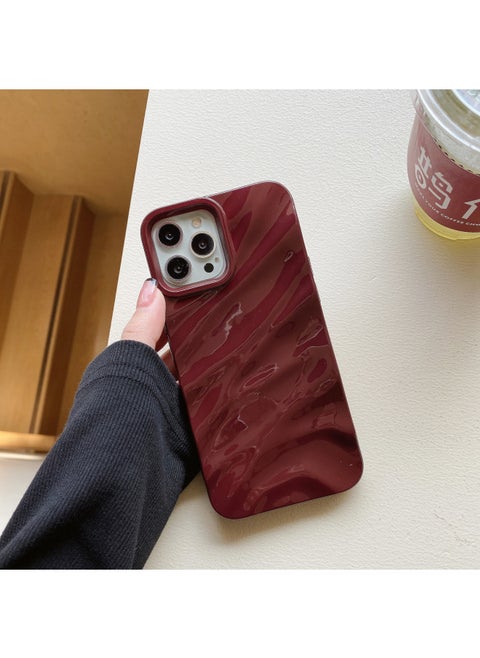 Three-dimensional Pleated Pattern For IPhone16pro Max Apple 15 Mobile Phone Case 14/13 Soft Case Niche High-end Feeling-Color:WT Pleated Glossy Wine Red-Applicable Model:13promax (without Packaging)