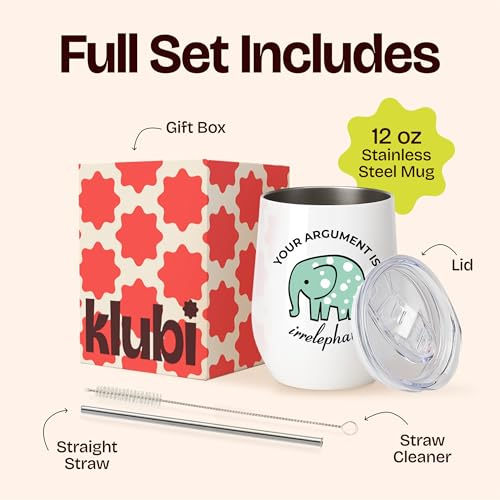 KLUBI Elephant Gifts for Women - Your Argument Is Irrelephant Tumbler 12oz White Elephants Gifts for Women Funny Lawyer Gift for Adults Elephant Merchandise Coffee Mug - Image 3