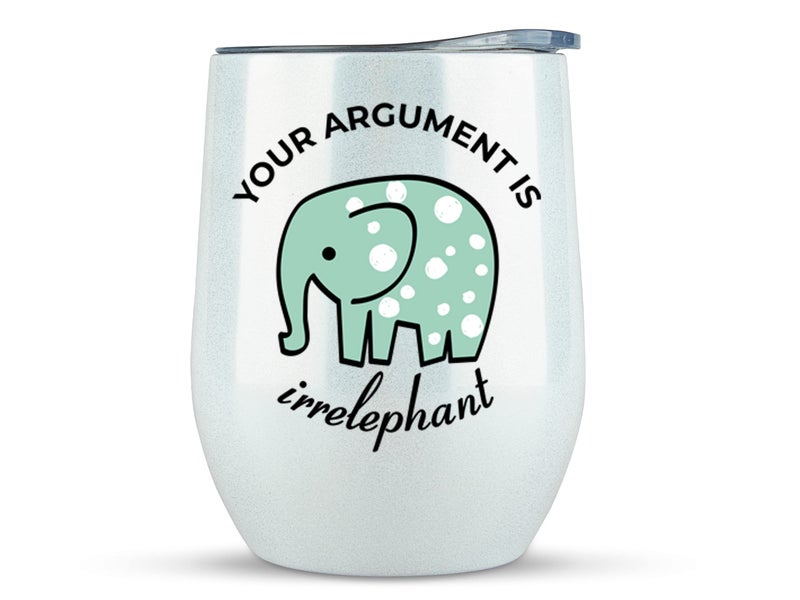 KLUBI Elephant Gifts for Women - Your Argument Is Irrelephant Tumbler 12oz White Elephants Gifts for Women Funny Lawyer Gift for Adults Elephant Merchandise Coffee Mug - Image 1