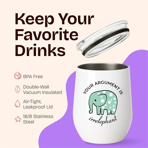 KLUBI Elephant Gifts for Women - Your Argument Is Irrelephant Tumbler 12oz White Elephants Gifts for Women Funny Lawyer Gift for Adults Elephant Merchandise Coffee Mug - Image 5