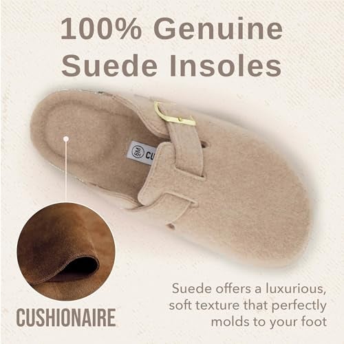 CUSHIONAIRE Hana Womens Clogs | Comfortable Vegan Suede Clogs for Women | Slip On Potato Shoes with Cork Footbed & Arch Support| SAND 8 - Image 5
