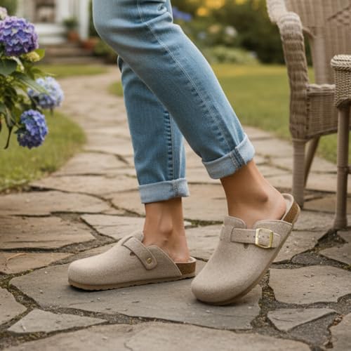 CUSHIONAIRE Hana Womens Clogs | Comfortable Vegan Suede Clogs for Women | Slip On Potato Shoes with Cork Footbed & Arch Support| SAND 8 - Image 4