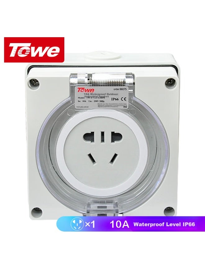 Towe Outdoor Waterproof Socket For 10a, Heavy Rain Protection, For Home Bathroom, Lawn, Balcony, National Standard Five-hole Wall Industrial Socket, Ip66 G10a/fs - Image 1