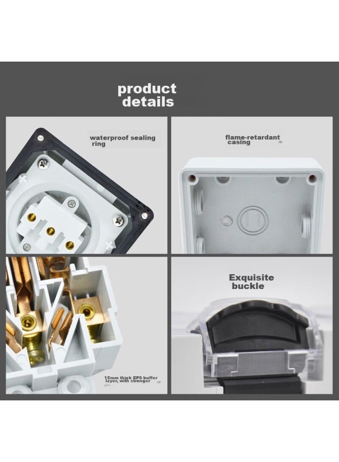 Towe Outdoor Waterproof Socket For 10a, Heavy Rain Protection, For Home Bathroom, Lawn, Balcony, National Standard Five-hole Wall Industrial Socket, Ip66 G10a/fs - Image 3