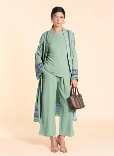SHAPES DETAILED EMBROIDERED KIMONO SET