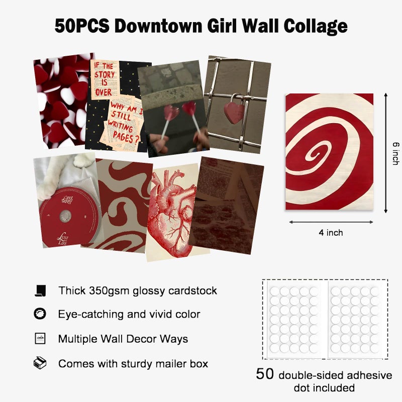 KBKBART Downtown Girl Room Decor Y2k Posters - Dark Red Downtown Girl Aesthetic Wall Decor, Y2k Room Decor 2000s Collage Kit, 4"x6" Wall Art Prints Dorm Decorations For Teen Girls Bedroom (Unframed) - Image 2